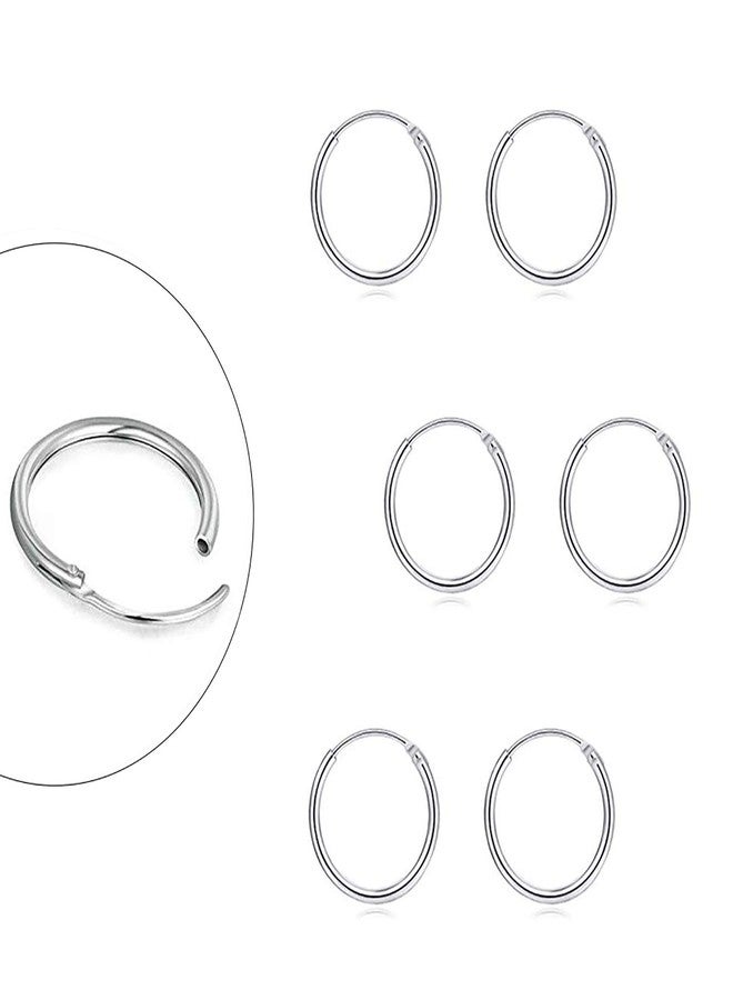 EPIRORA Sterling Silver Hoop Earrings for Women Men, Hypoallergenic Cartilage Earring Endless Small Hoop Earrings Set, 3 Pairs of 925 Sterling Silver Tragus Earrings Nose Lip Rings (8mmx3) - Image 1